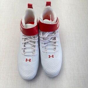 Under Armour Harper 7 Mid RM Baseball Cleats Mens White Red‎ 3025585-102